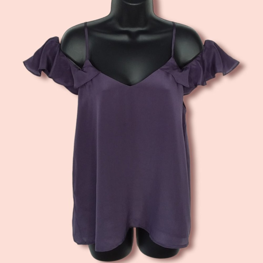 NEW Stitch Fix Royal Project Adrianna Ruffle Cold Shoulder Blouse Size MP Silk